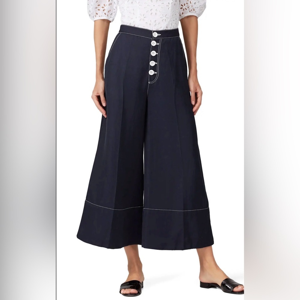 Perseverance London Navy Wide-Leg Buttoned Pants in size 10